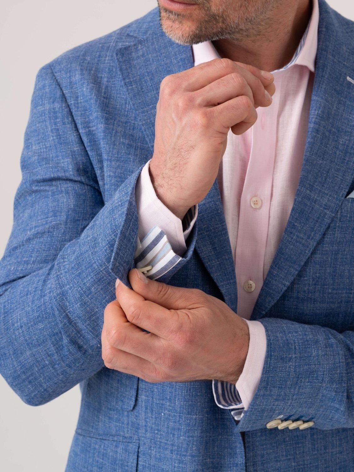 Product image 7 of 8, which shows KOY Linen Blend Suit Jacket, Mid Blue, 48R