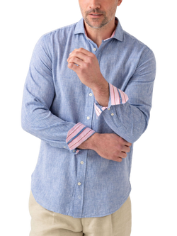KOY Linen Blend Shirt, Mid Blue