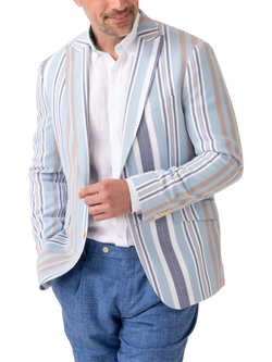 KOY Stripe Cotton Blazer, Blue/Beige, Blue/Beige