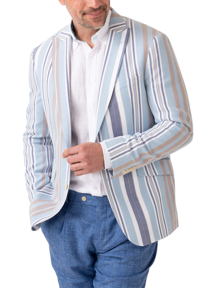 KOY Stripe Cotton Blazer, Blue/Beige, Blue/Beige
