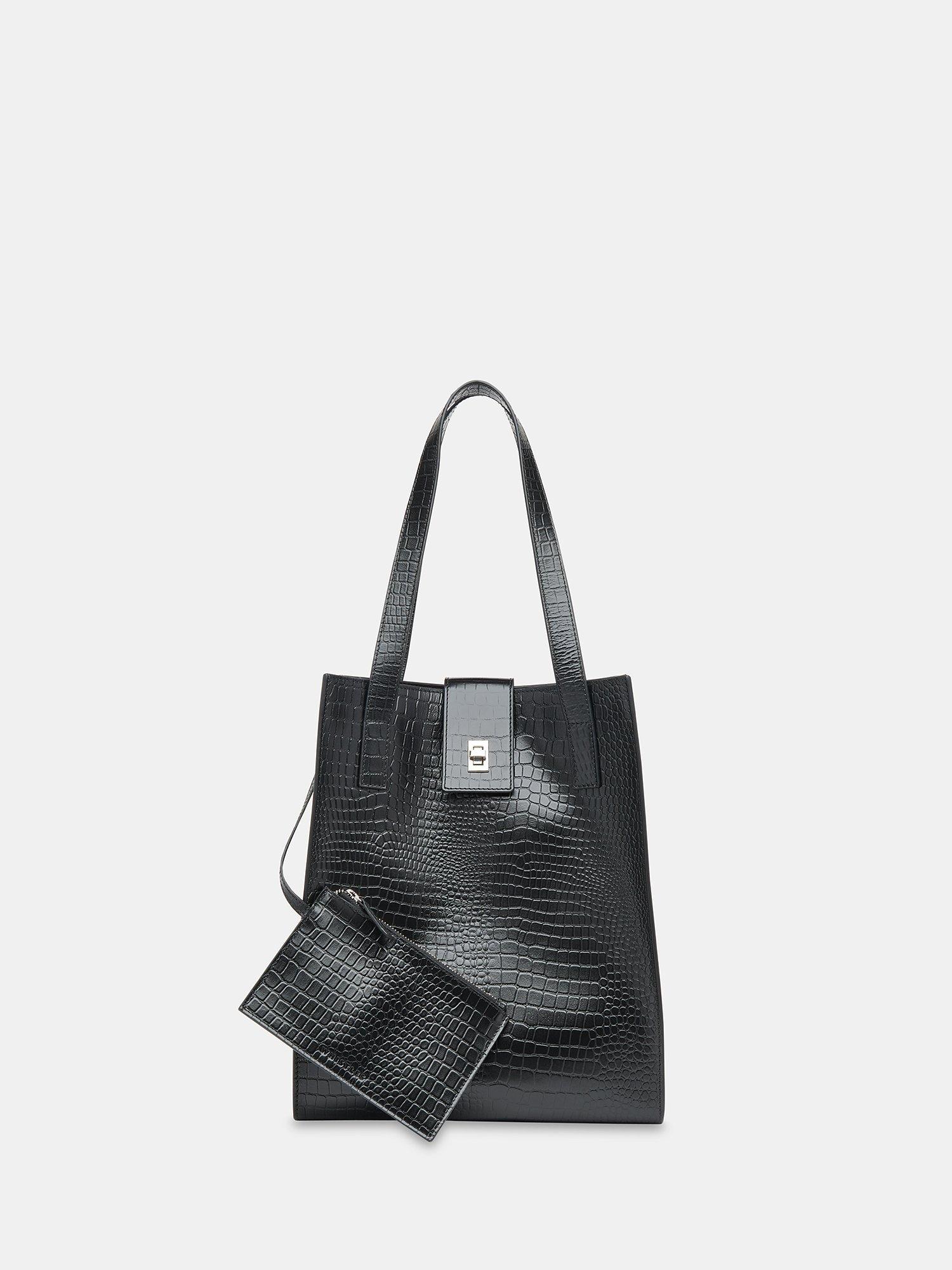 Whistles Inara Croc Effect Turn Lock Bag, Black