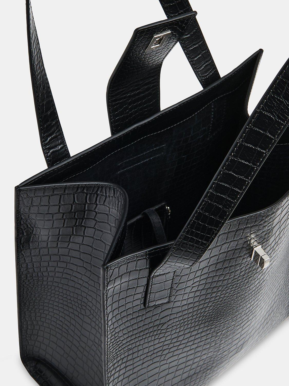 Whistles Inara Croc Effect Turn Lock Bag, Black