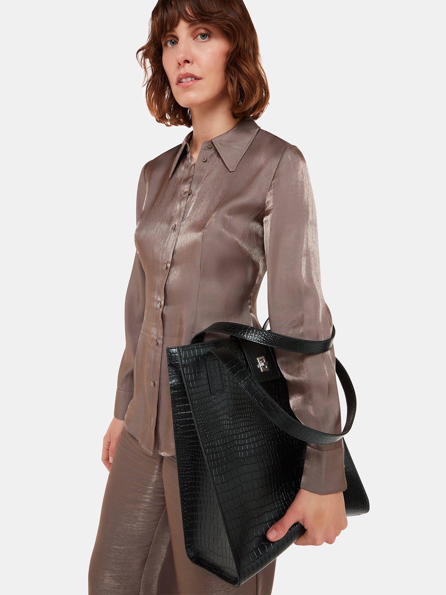 Whistles Inara Croc Effect Turn Lock Bag, Black