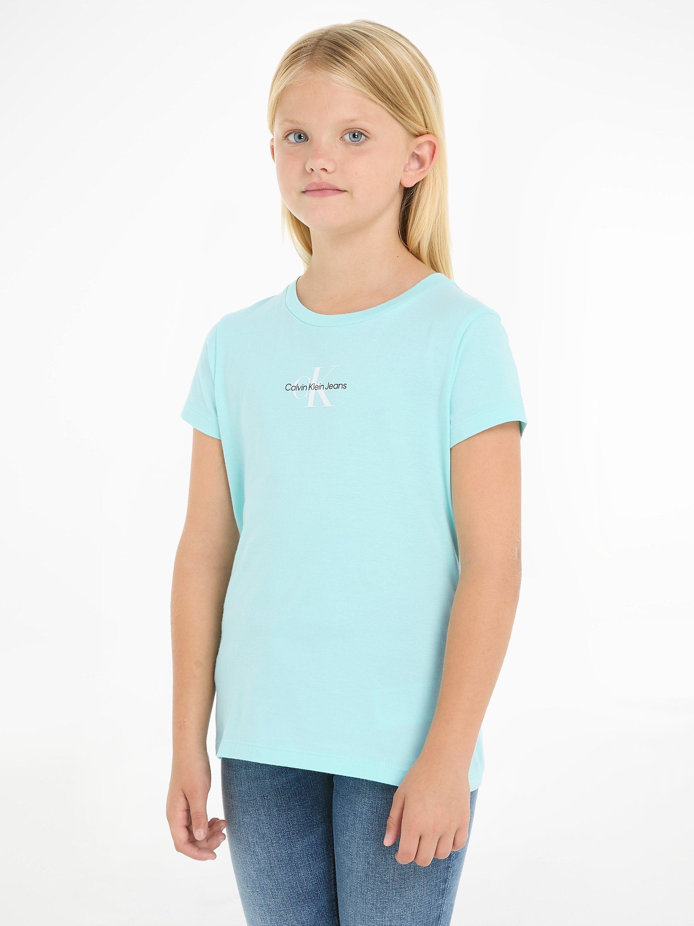 Calvin Klein Kids' Cotton Micro Logo Short Sleeve T-Shirt, Blue Tint