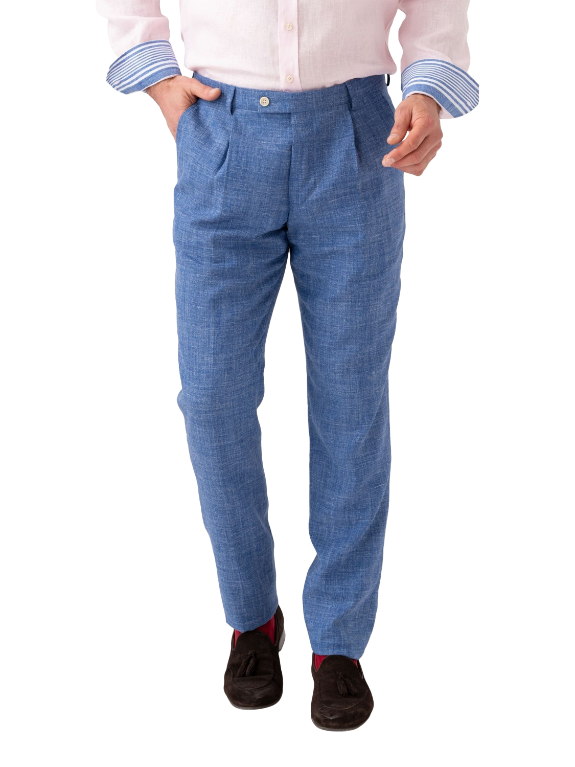 Product image 1 of 7, which shows KOY Linen Blend Suit Trousers, Mid Blue, 30R