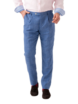 KOY Linen Blend Suit Trousers, Mid Blue, Mid Blue