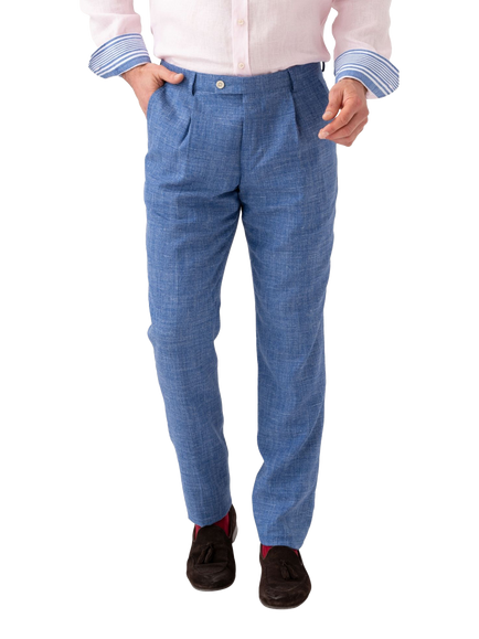 KOY Linen Blend Suit Trousers, Mid Blue, Mid Blue