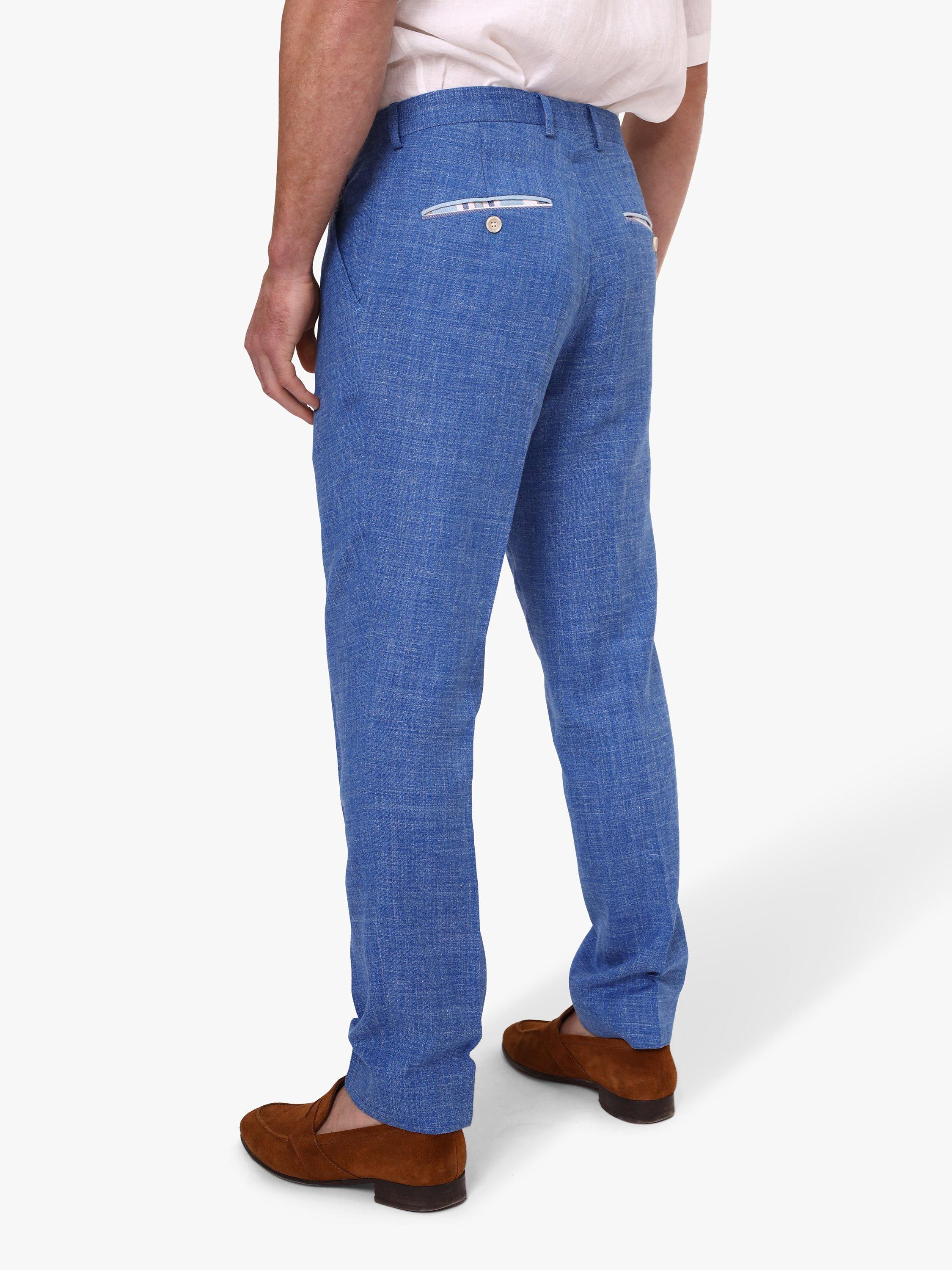 KOY Linen Blend Suit Trousers, Mid Blue, 30R