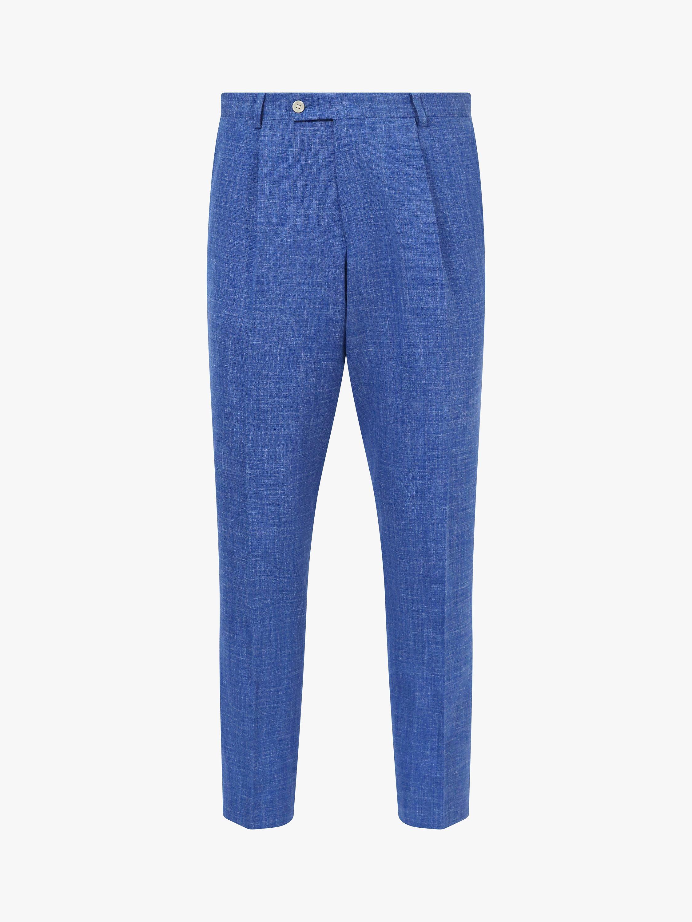 KOY Linen Blend Suit Trousers, Mid Blue, 30R