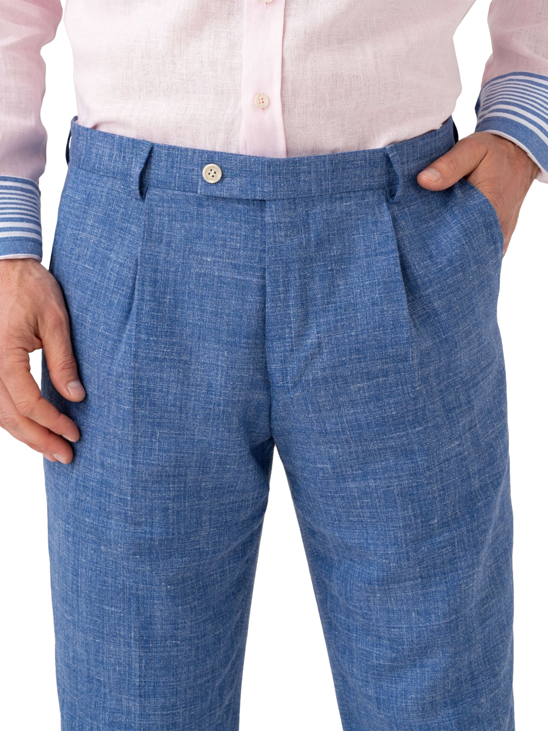 Product image 6 of 7, which shows KOY Linen Blend Suit Trousers, Mid Blue, 30R