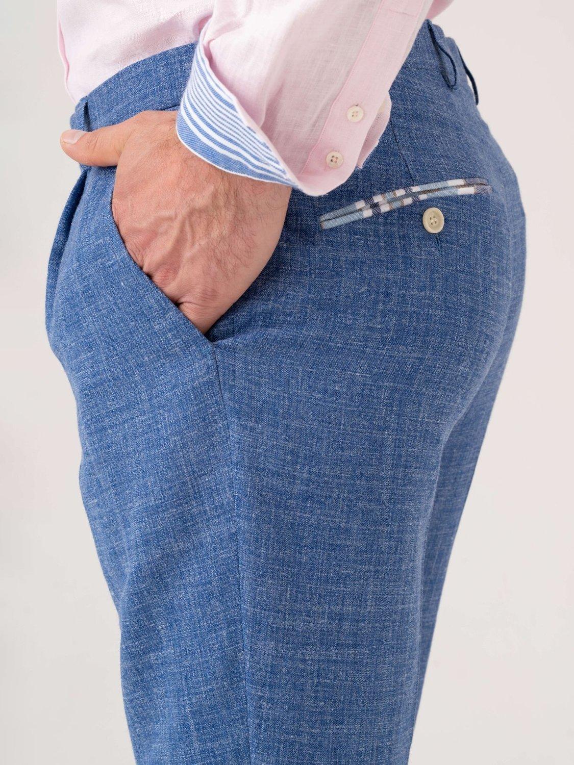 Product image 7 of 7, which shows KOY Linen Blend Suit Trousers, Mid Blue, 30R