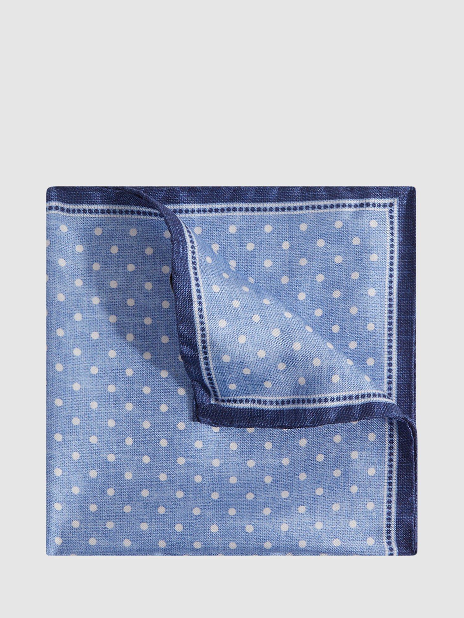 Reiss Vecchia Polka Dot Print Silk Handkerchief, Sky Blue, One Size