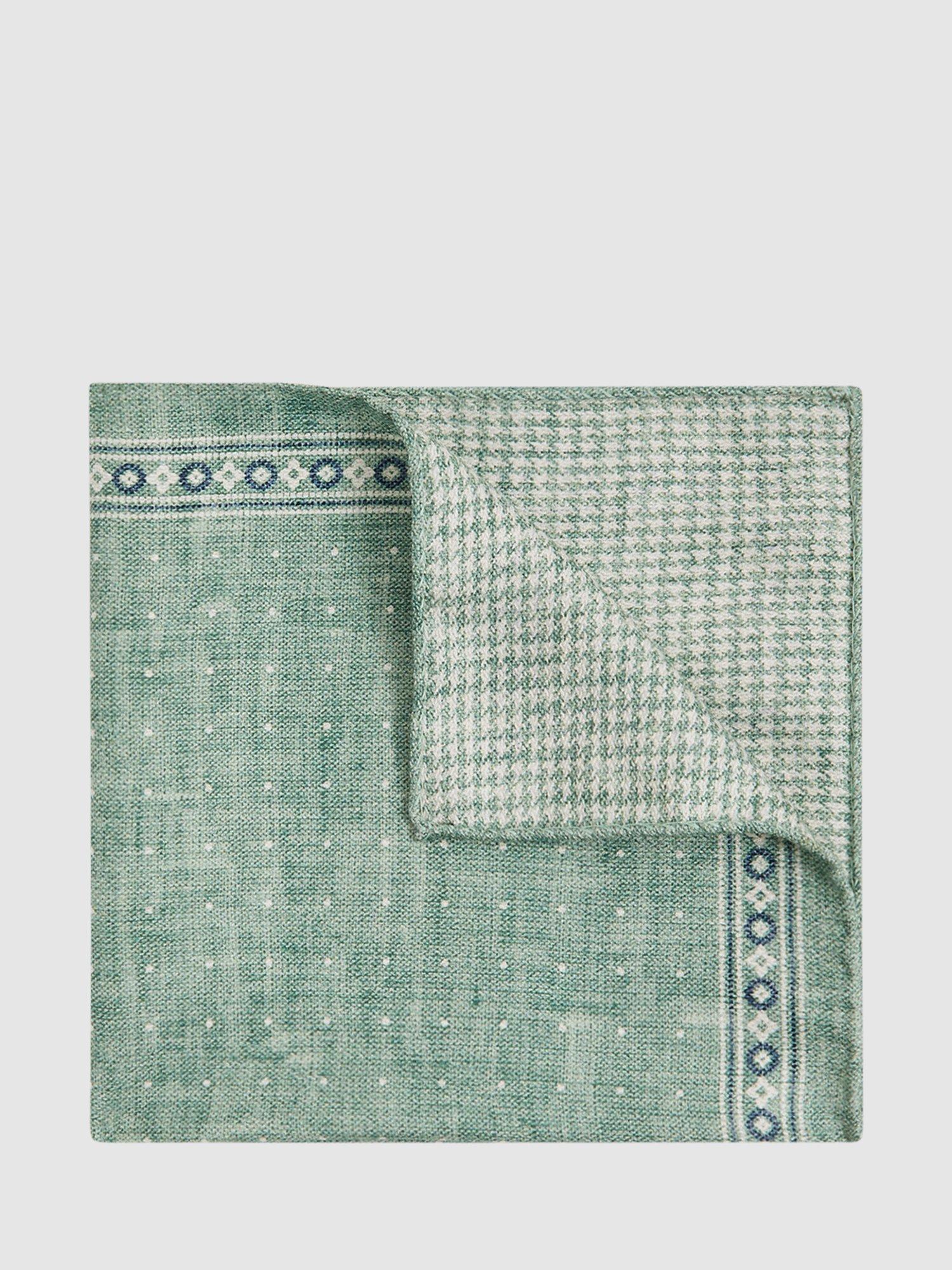 Reiss Cataldo Reversible Silk Handkerchief, Pistachio Melange