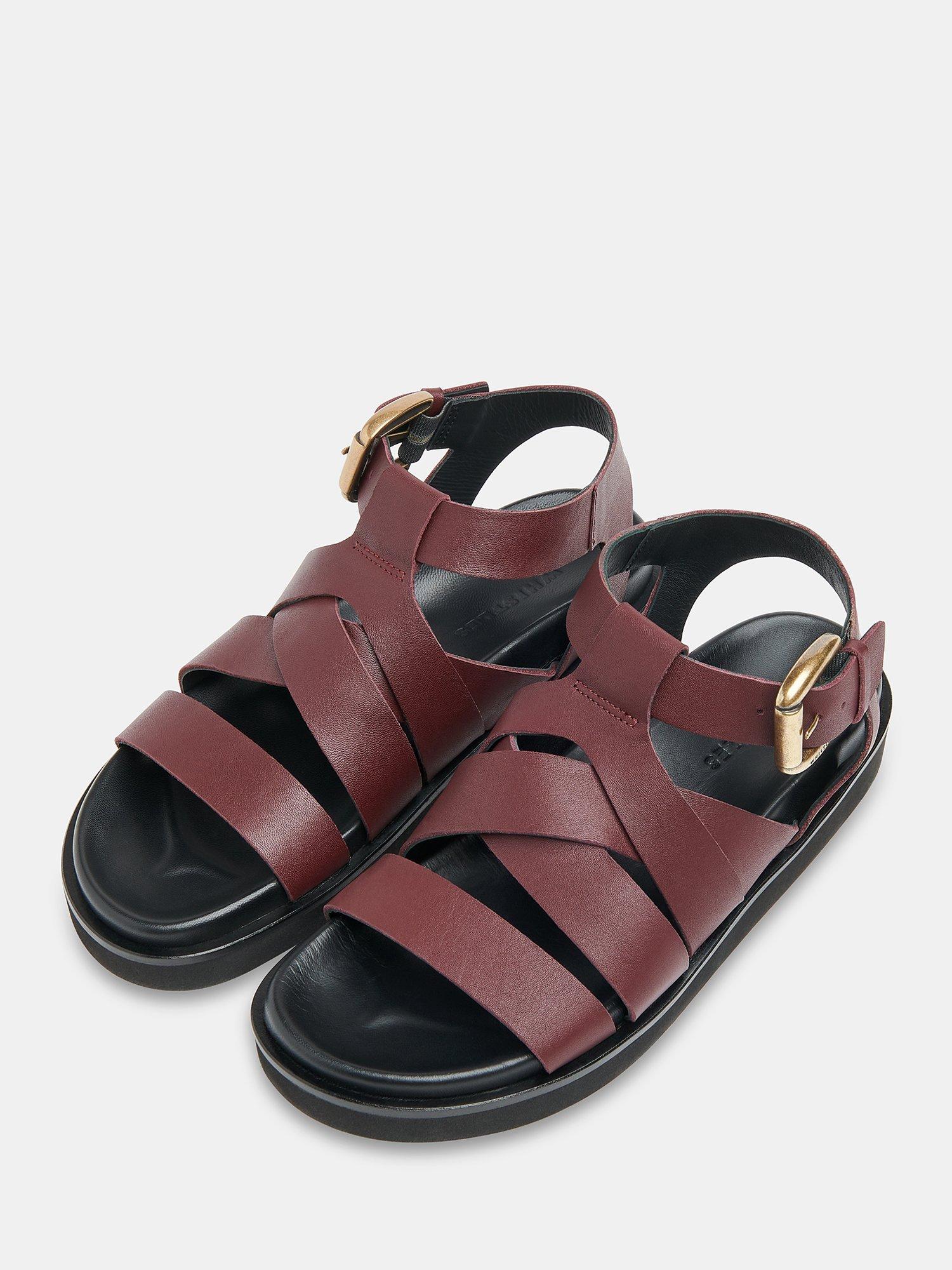 Product image 2 of 5, which shows Whistles Ezra Strappy Leather Sandals, Burgundy, 3