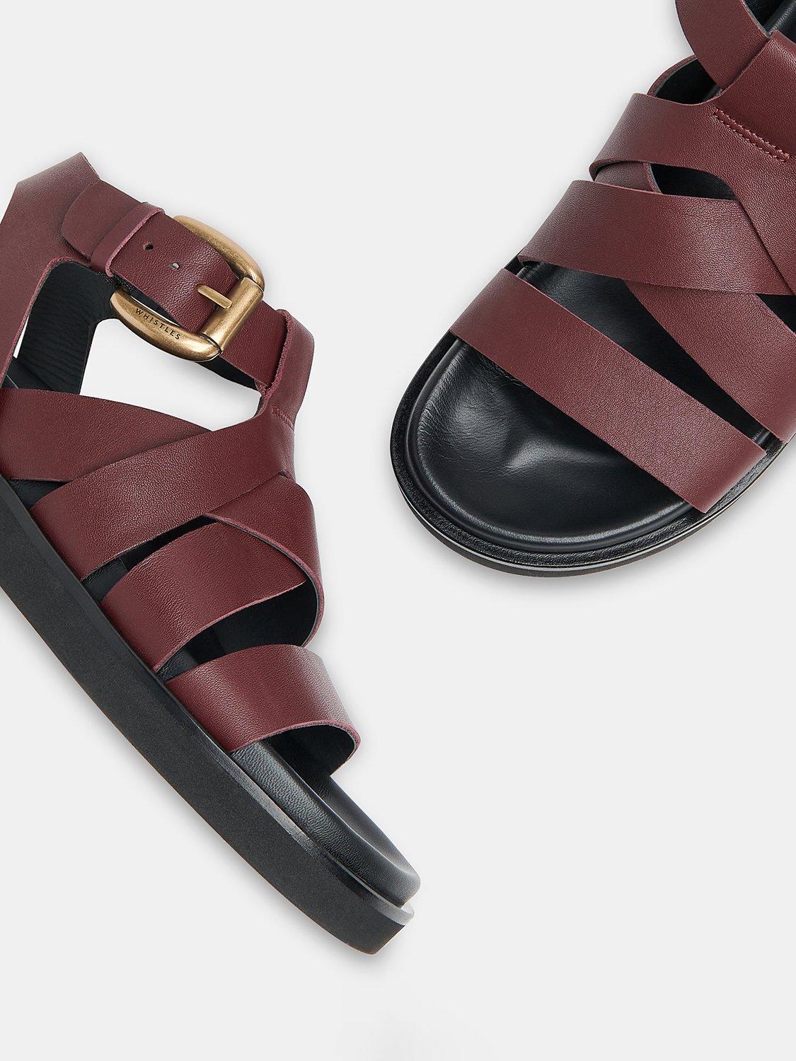 Product image 3 of 5, which shows Whistles Ezra Strappy Leather Sandals, Burgundy, 3
