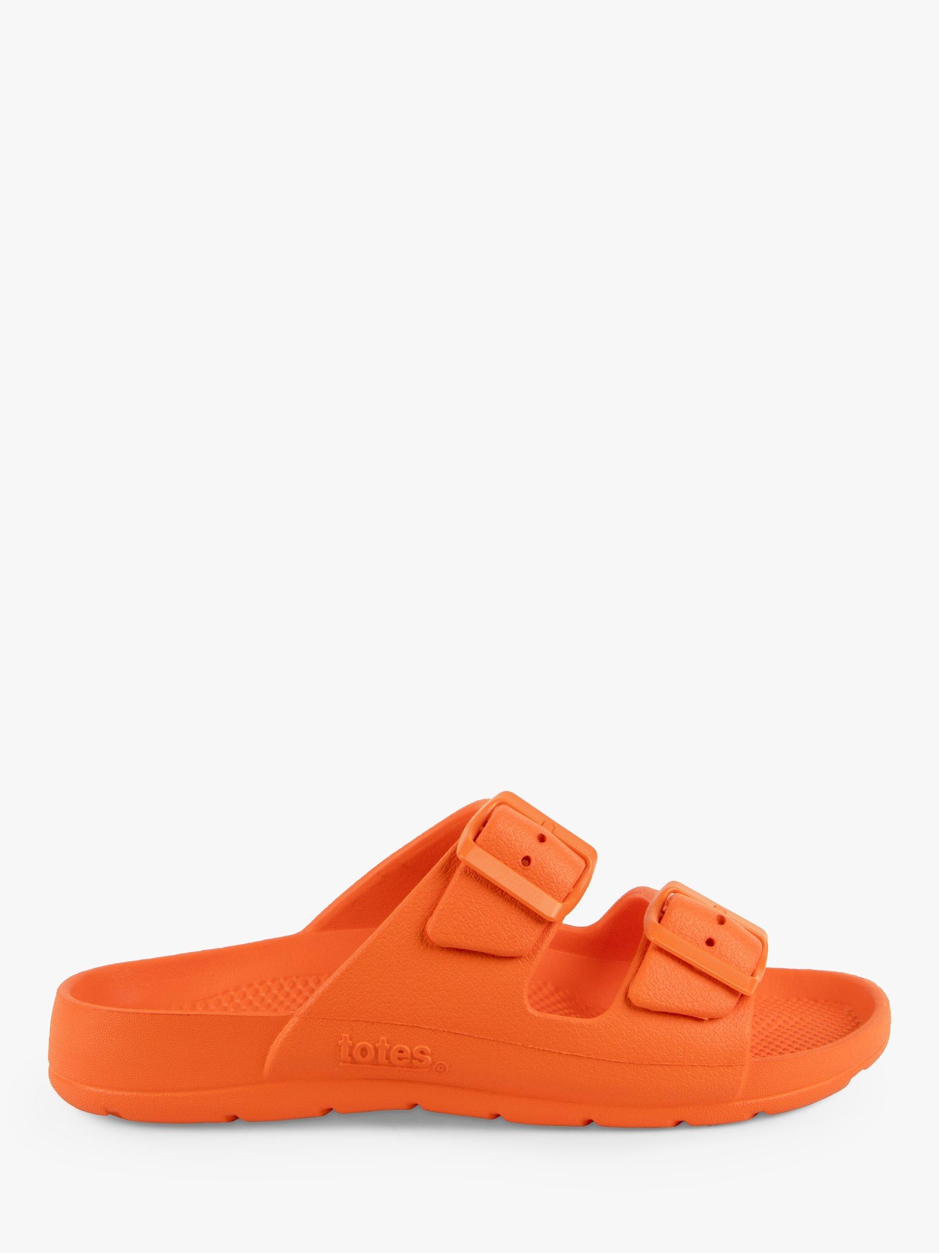 Product image 1 of 6, which shows totes SOLBOUNCE Adjustable Buckle Slide Sandals, Tiger Lily Orange, 4