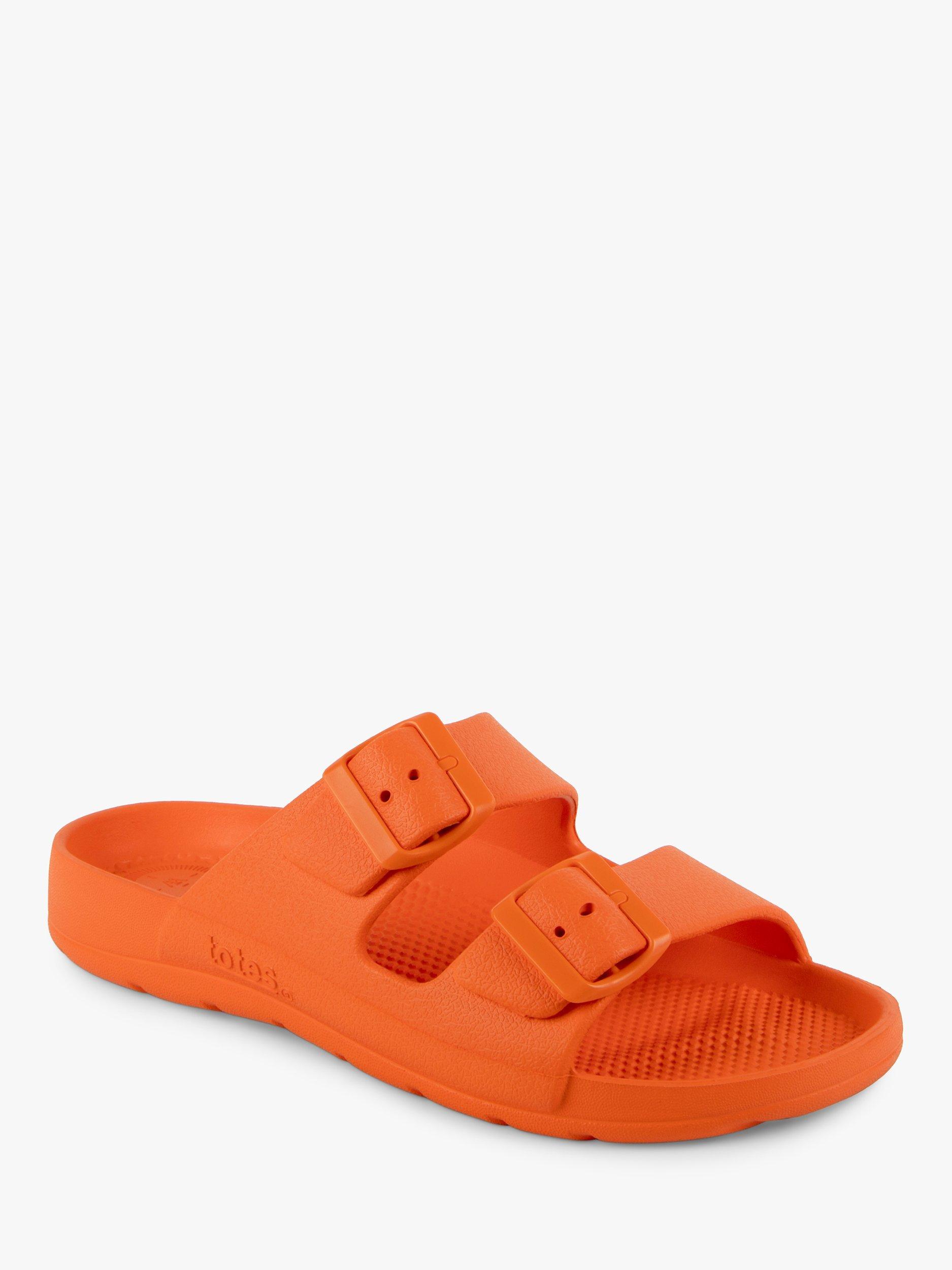 Product image 2 of 6, which shows totes SOLBOUNCE Adjustable Buckle Slide Sandals, Tiger Lily Orange, 4