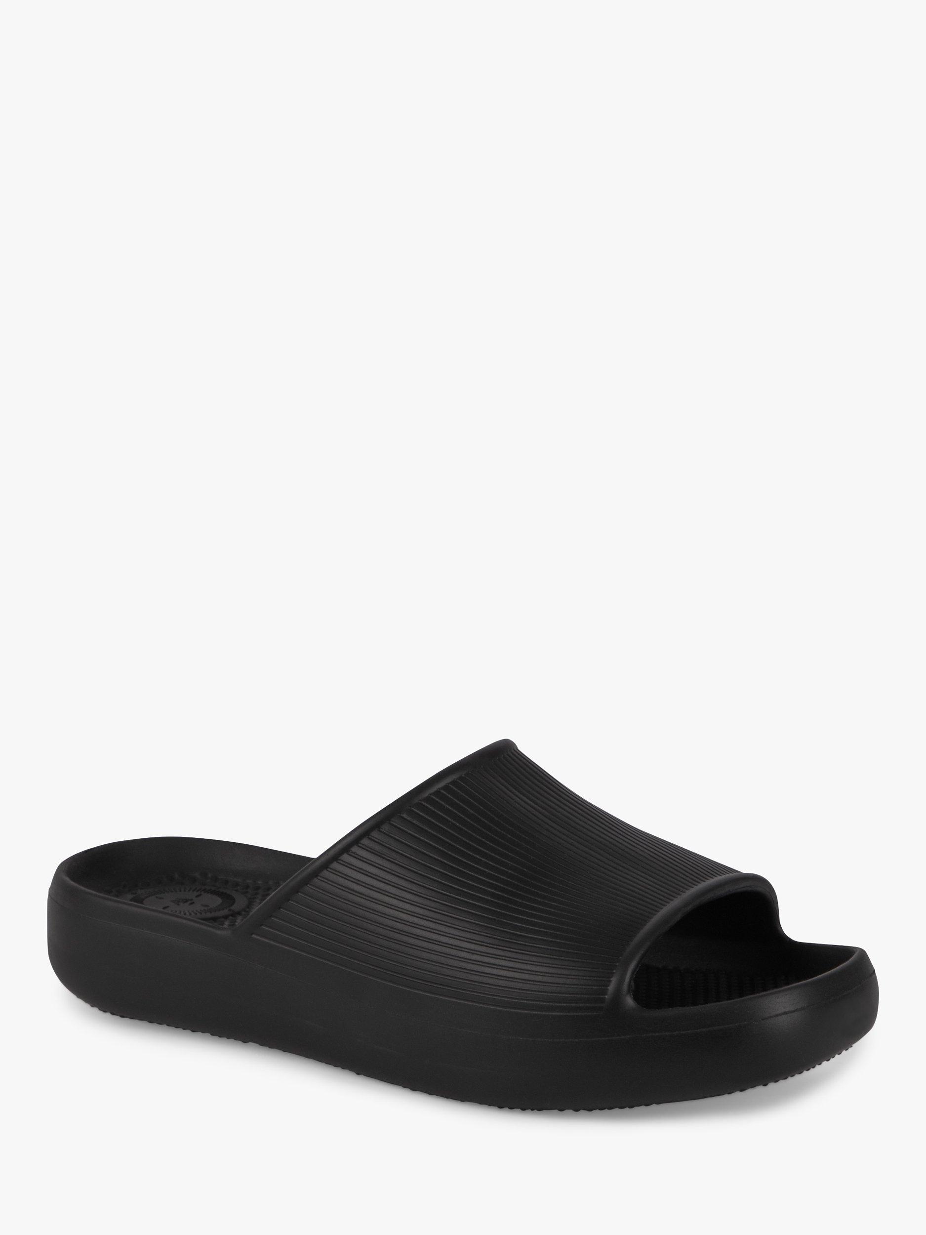 Product image 2 of 6, which shows totes SOLBOUNCE Ribbed Slider Sandals, Black, 4