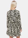 Whistles Petite Riley Floral Print Shirred Mini Dress, Black/Cream