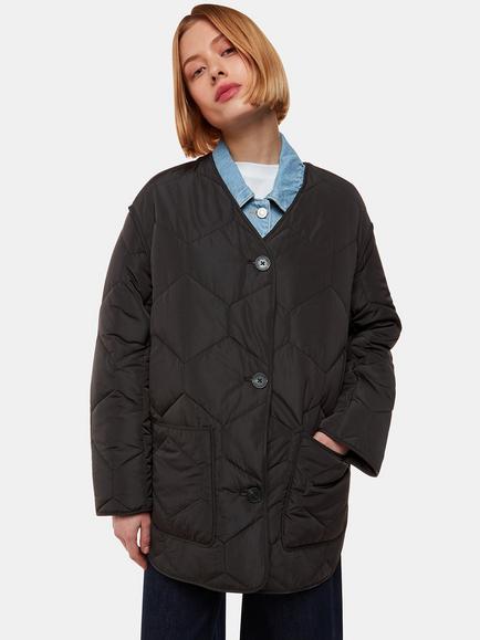 Whistles Rita Short Quilted Coat, Black, Black