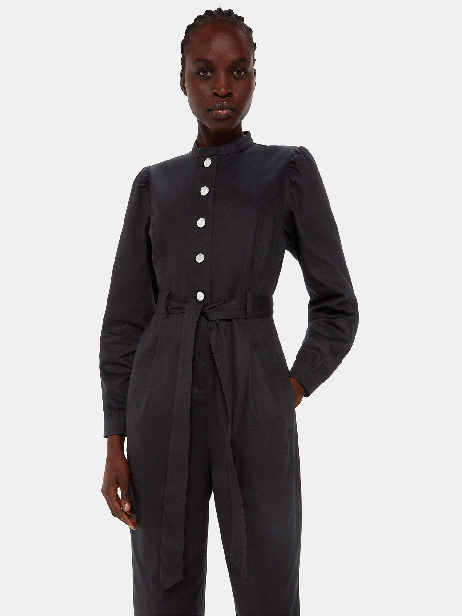 Product image 4 of 5, which shows Whistles Petite Andrea Long Sleeve Jumpsuit, Black, 16