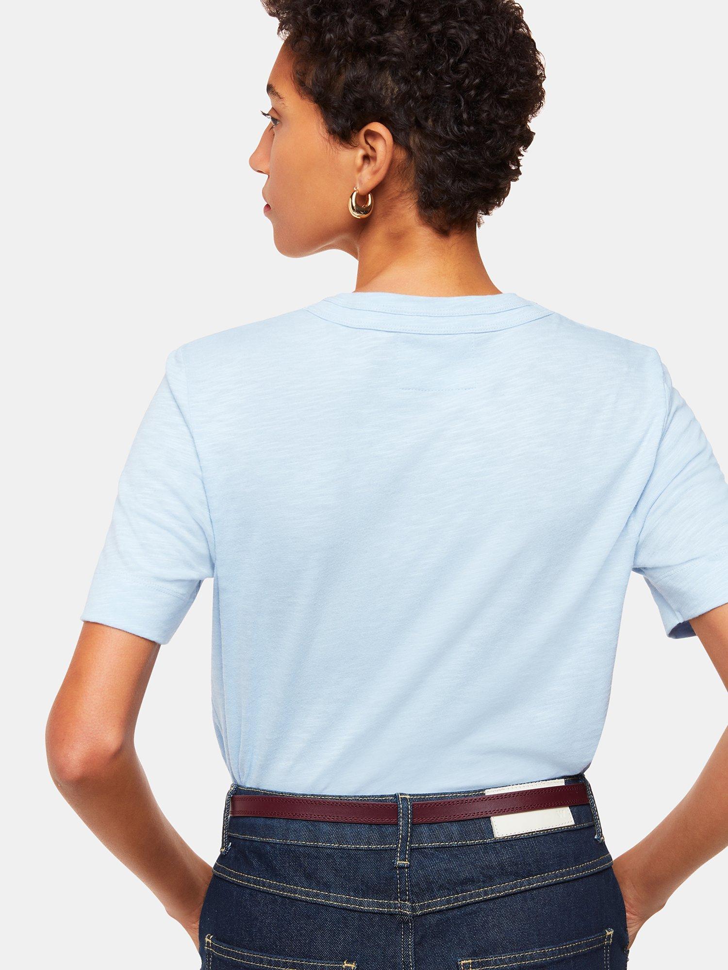 Product image 2 of 5, which shows Whistles Rosa Double Trim T-Shirt, Pale Blue, XS