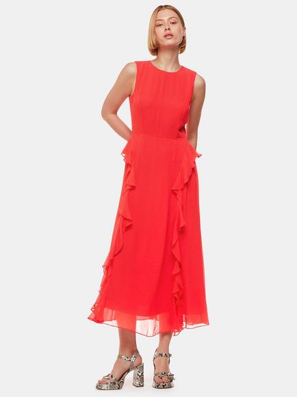 Whistles Nellie Frill Detail Midi Dress, Red, Red