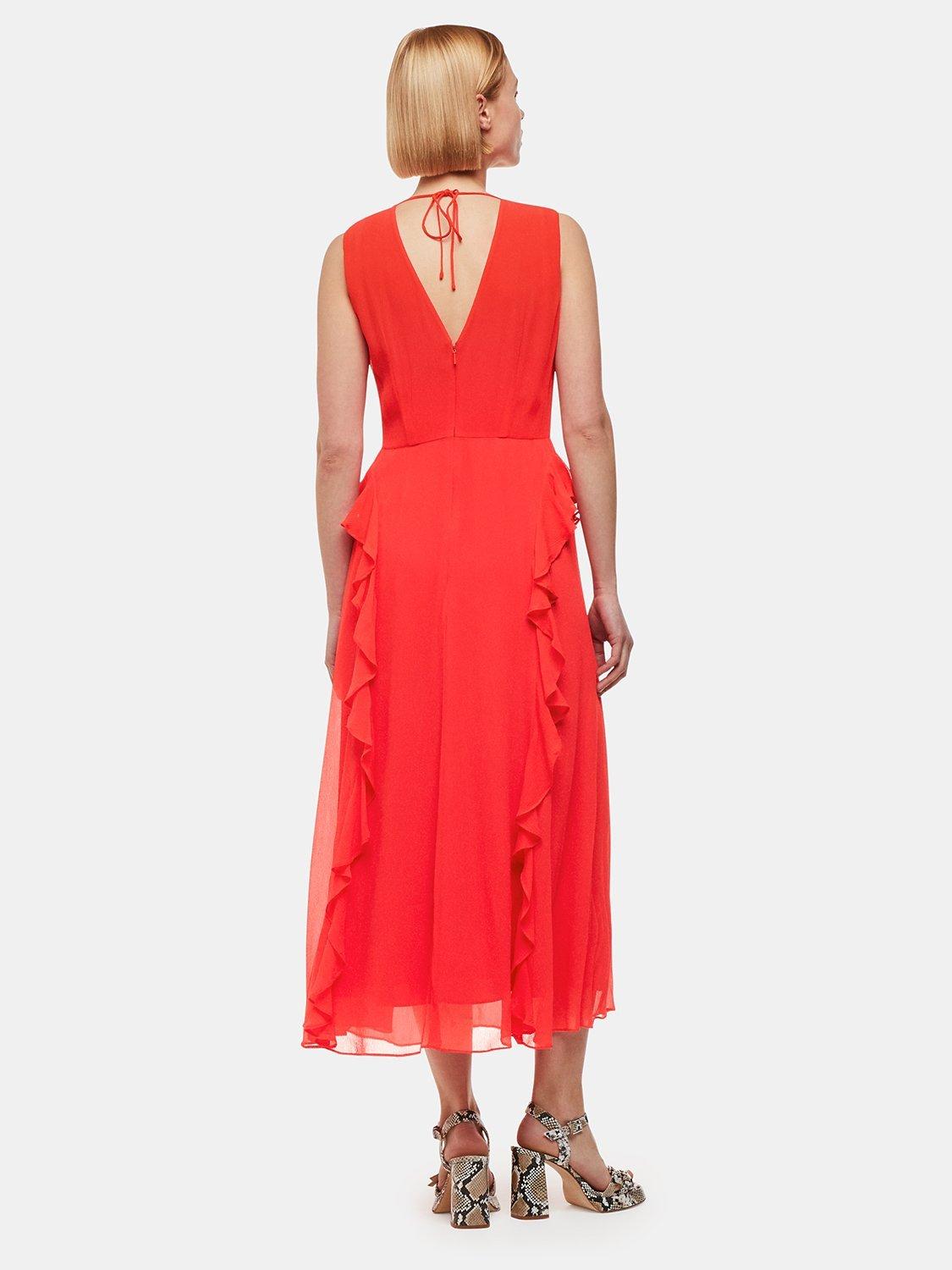Product image 2 of 5, which shows Whistles Nellie Frill Detail Midi Dress, Red, 6