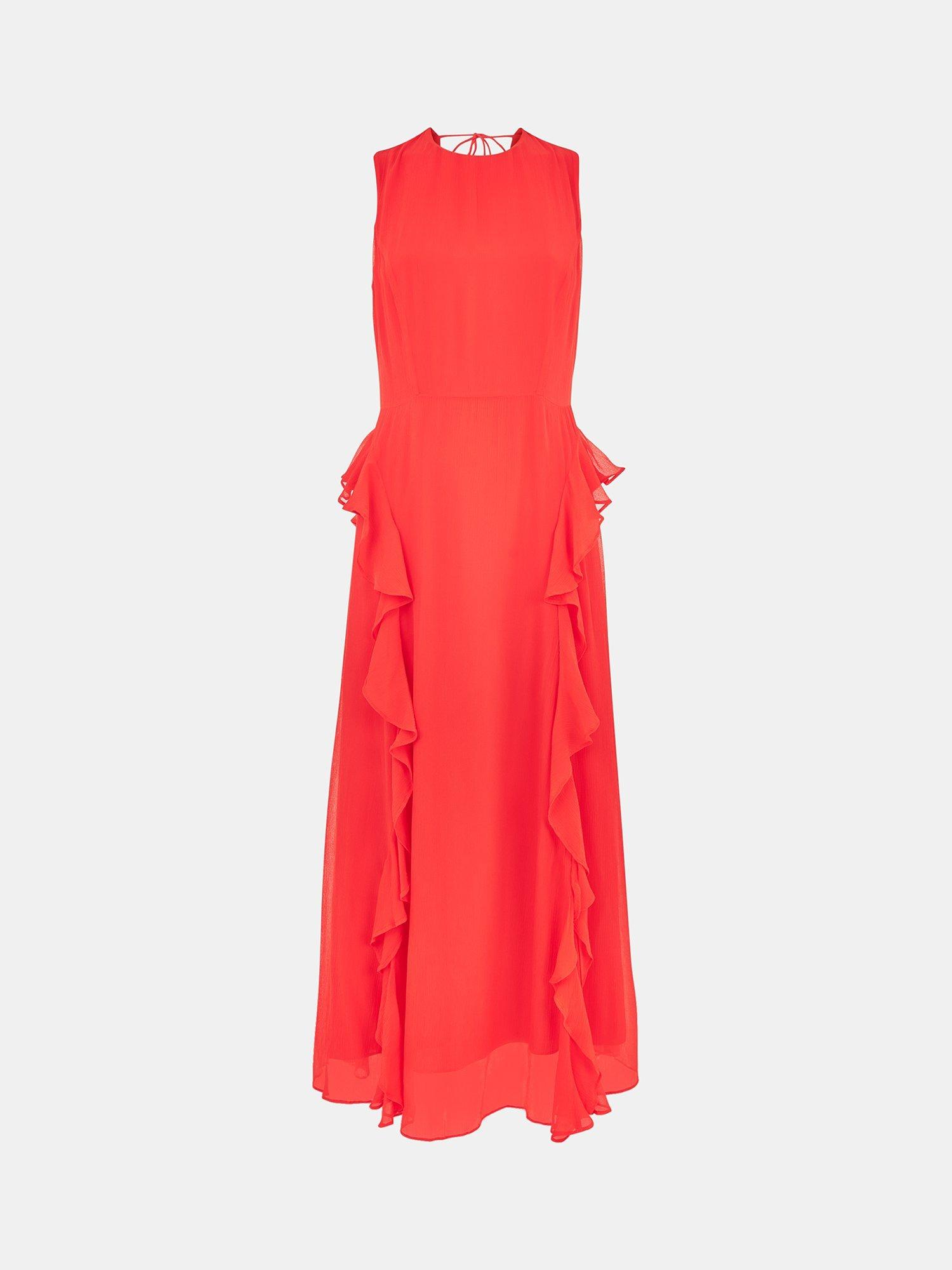 Product image 5 of 5, which shows Whistles Nellie Frill Detail Midi Dress, Red, 6