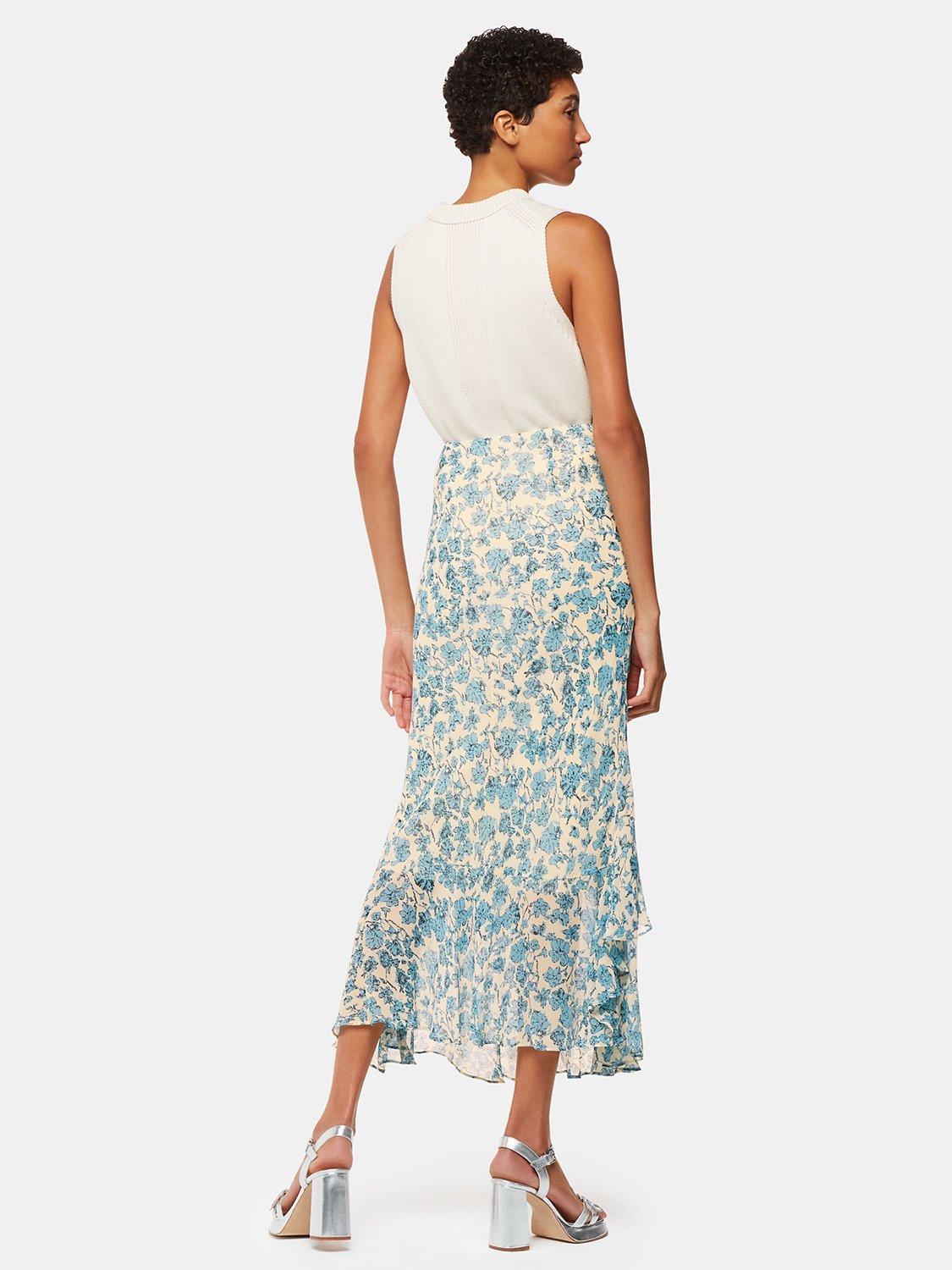 Product image 2 of 5, which shows Whistles Shaded Floral Midi Skirt, Blue/Multi, 14
