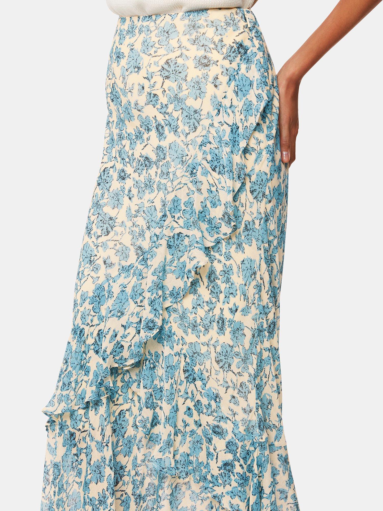 Product image 3 of 5, which shows Whistles Shaded Floral Midi Skirt, Blue/Multi, 14