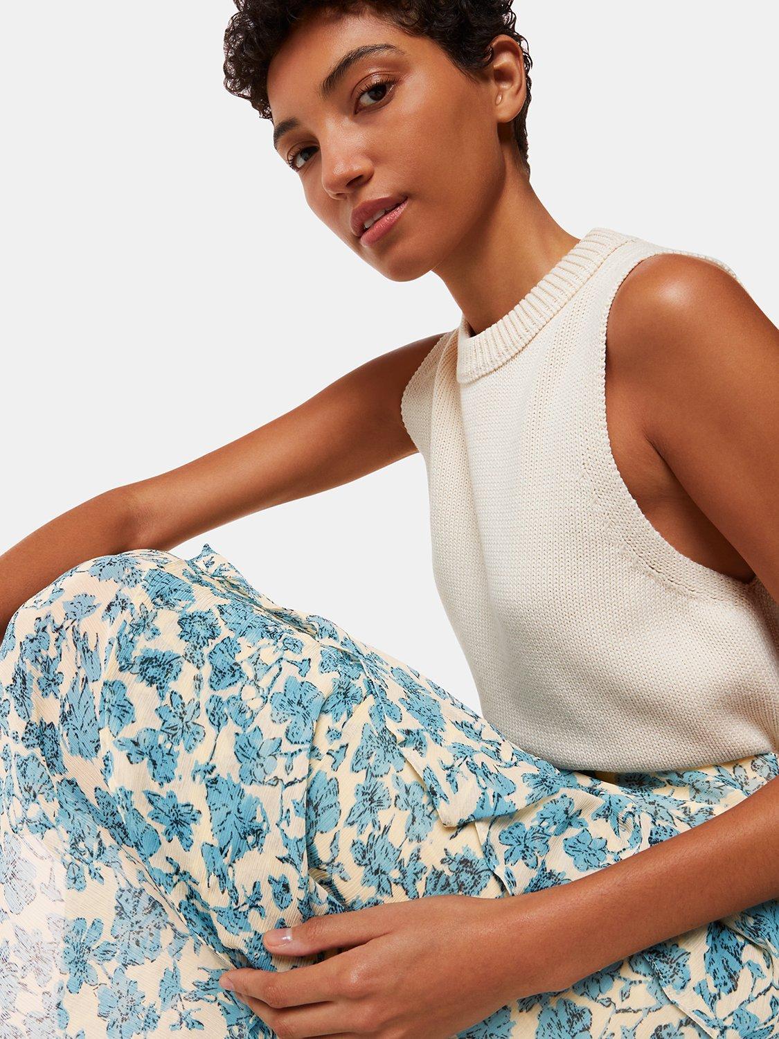 Product image 4 of 5, which shows Whistles Shaded Floral Midi Skirt, Blue/Multi, 14