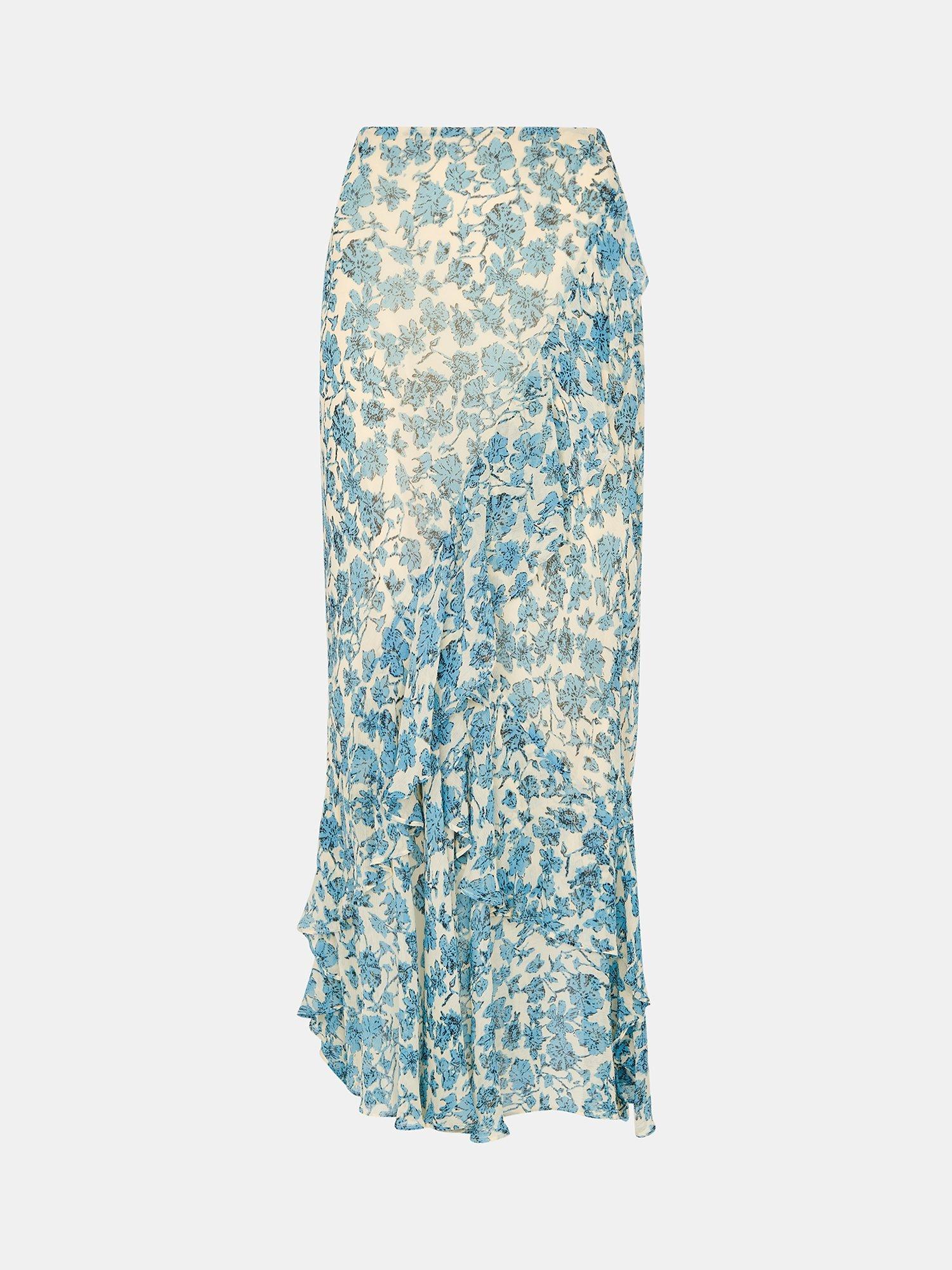 Product image 5 of 5, which shows Whistles Shaded Floral Midi Skirt, Blue/Multi, 14