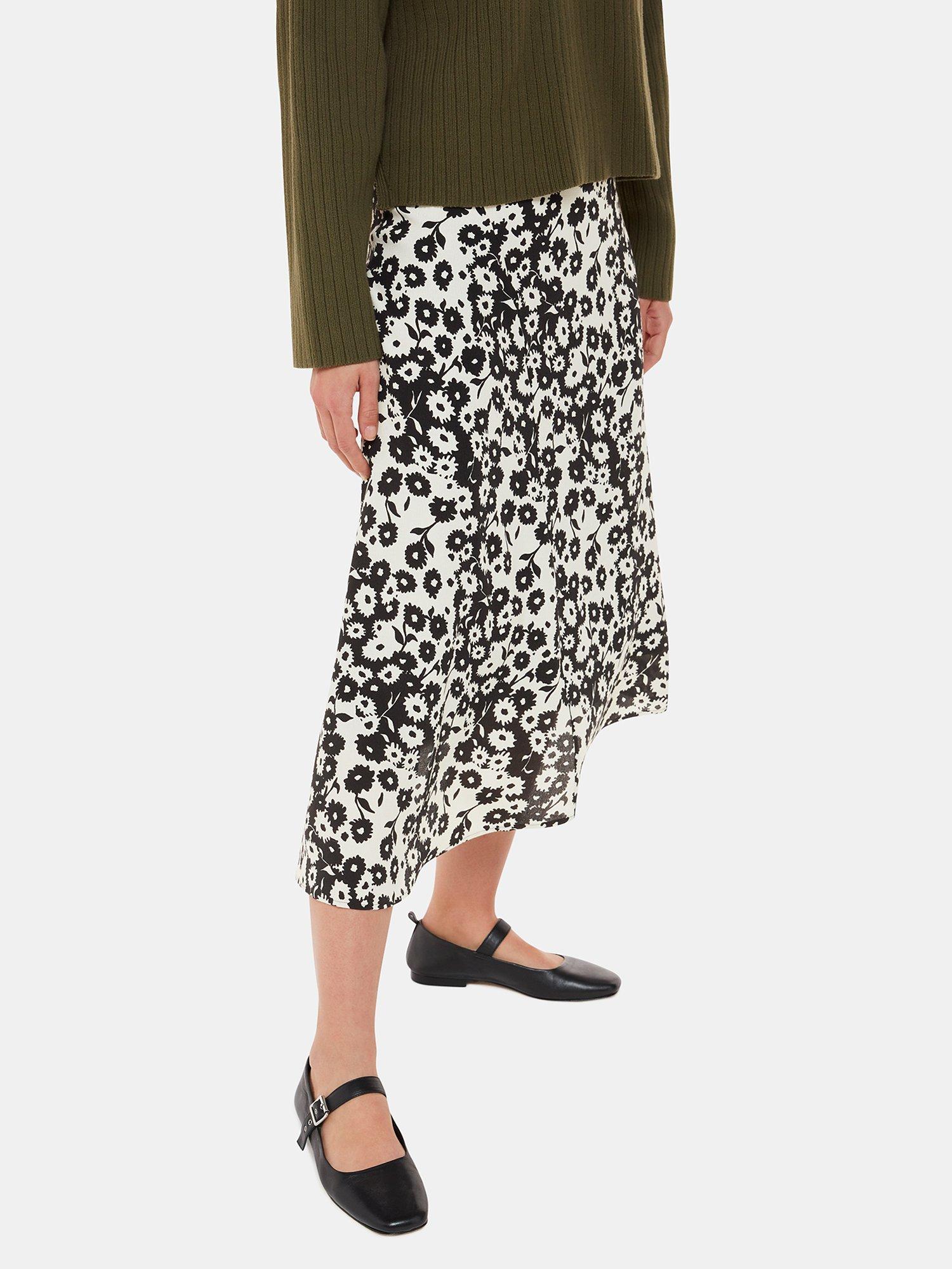 Product image 4 of 5, which shows Whistles Riley Floral Print Midi Skirt, Black/White, 6