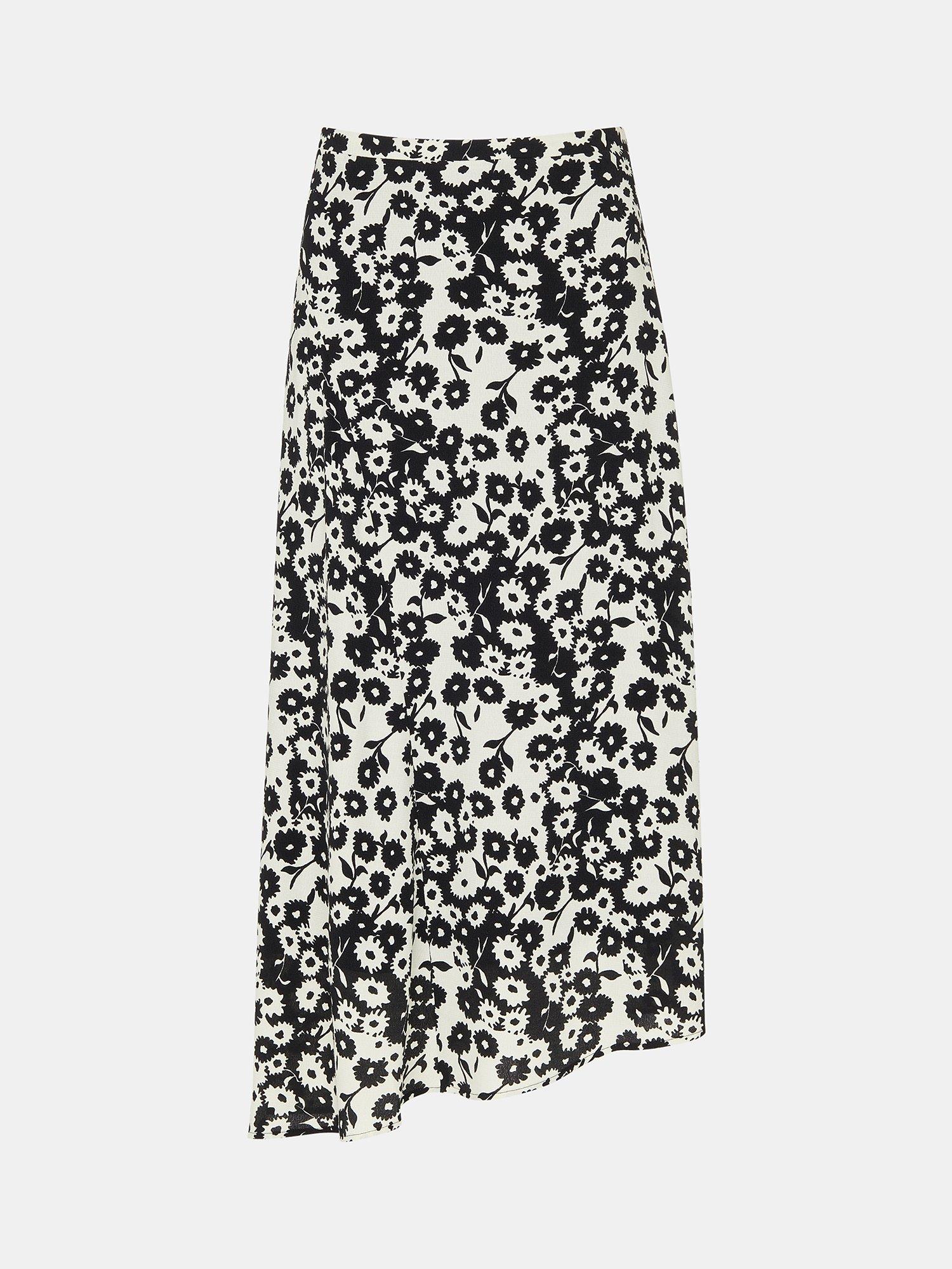Product image 5 of 5, which shows Whistles Riley Floral Print Midi Skirt, Black/White, 6