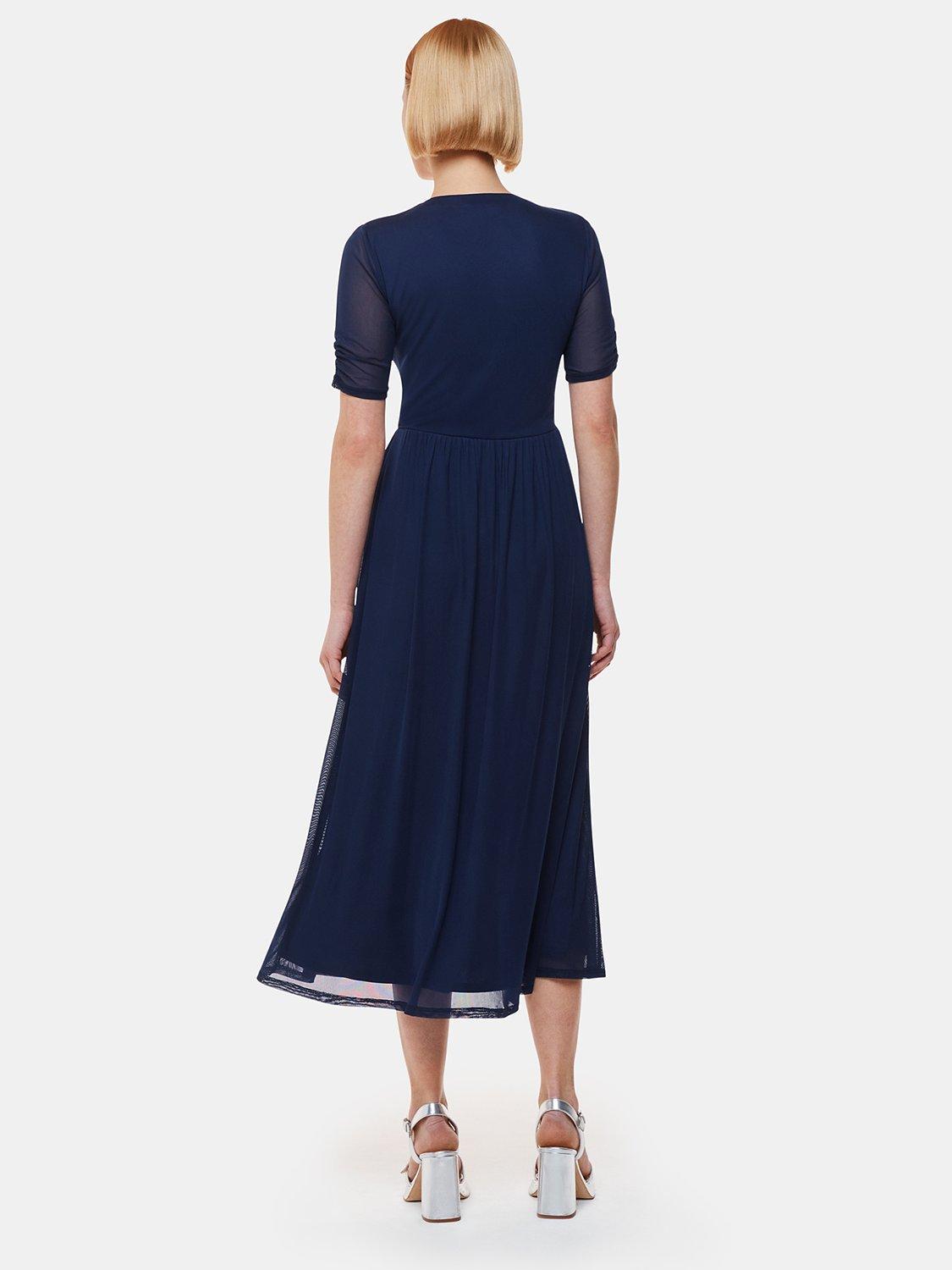 Whistles Anneliese Button Front Mesh Midi Dress, Navy, 6