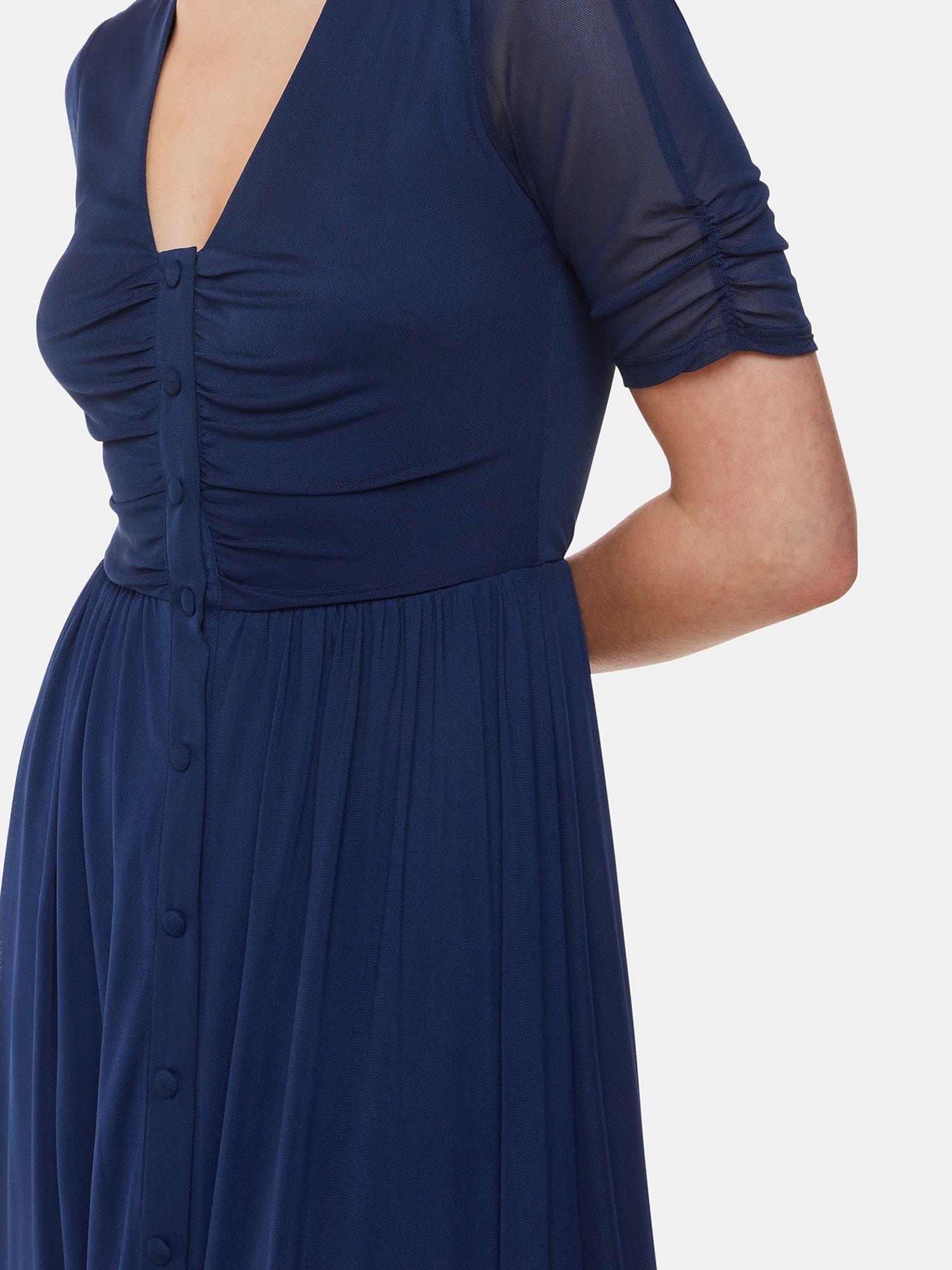Whistles Anneliese Button Front Mesh Midi Dress, Navy, 6