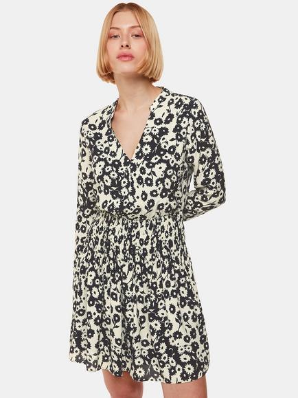 Whistles Riley Floral Shirred Mini Dress, Black/Multi, Black/Multi