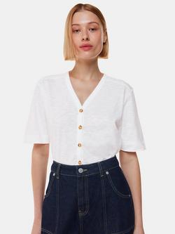 Whistles Ella V Neck Button T-Shirt, White, White