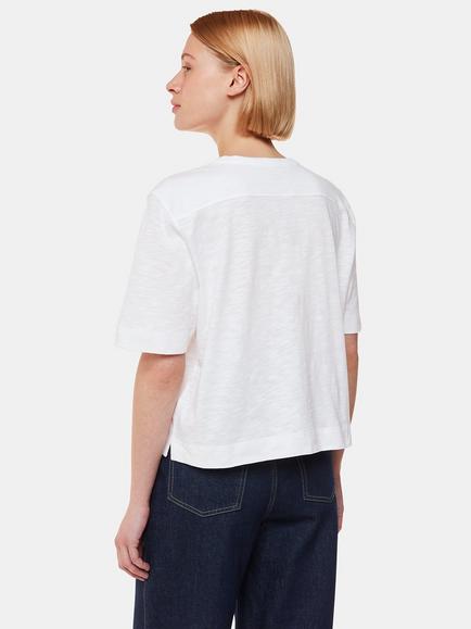 Whistles Ella V Neck Button T-Shirt, White - view 2, White