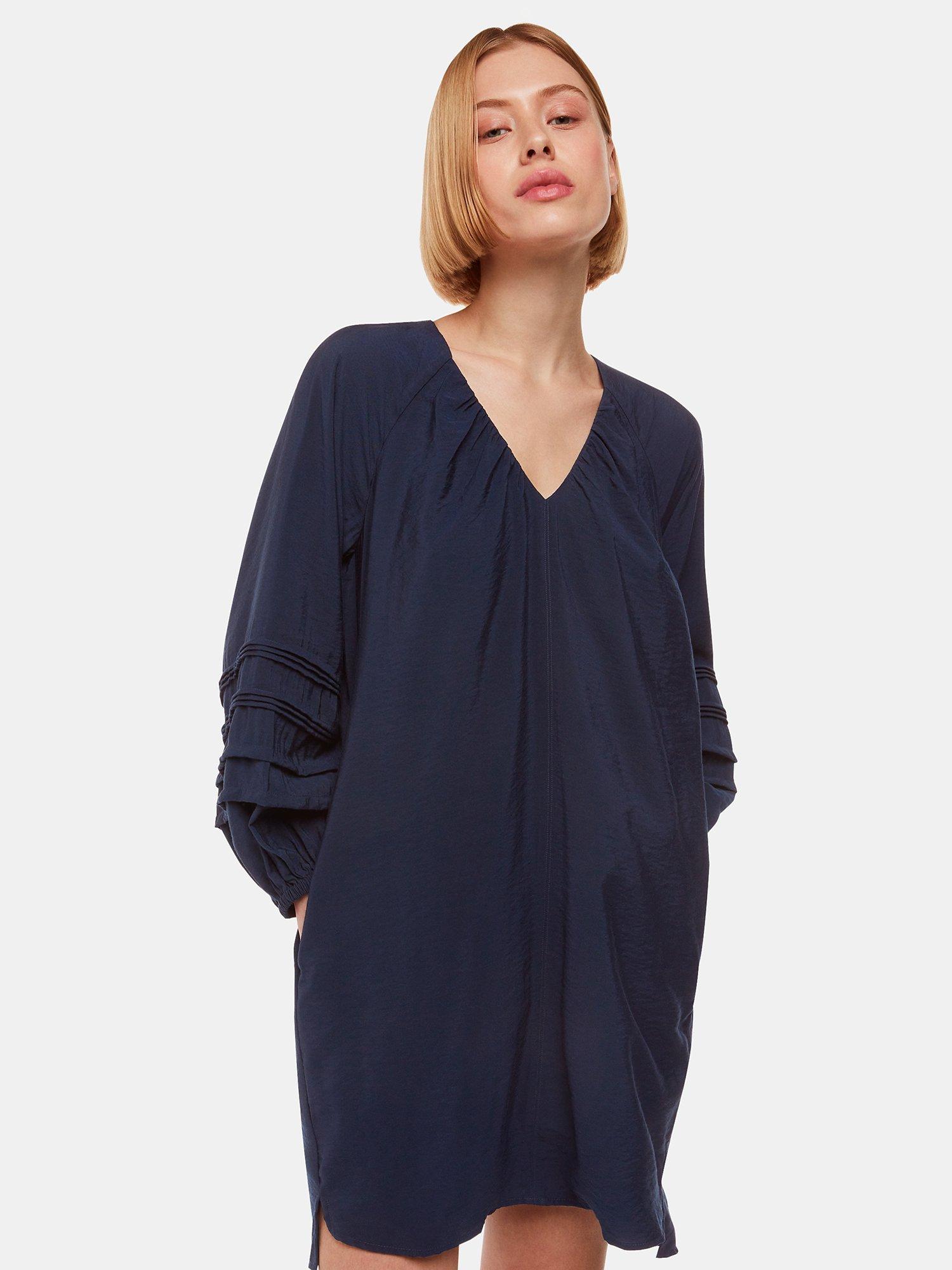 Product image 1 of 5, which shows Whistles Grace V Neck Dress, Navy, 6