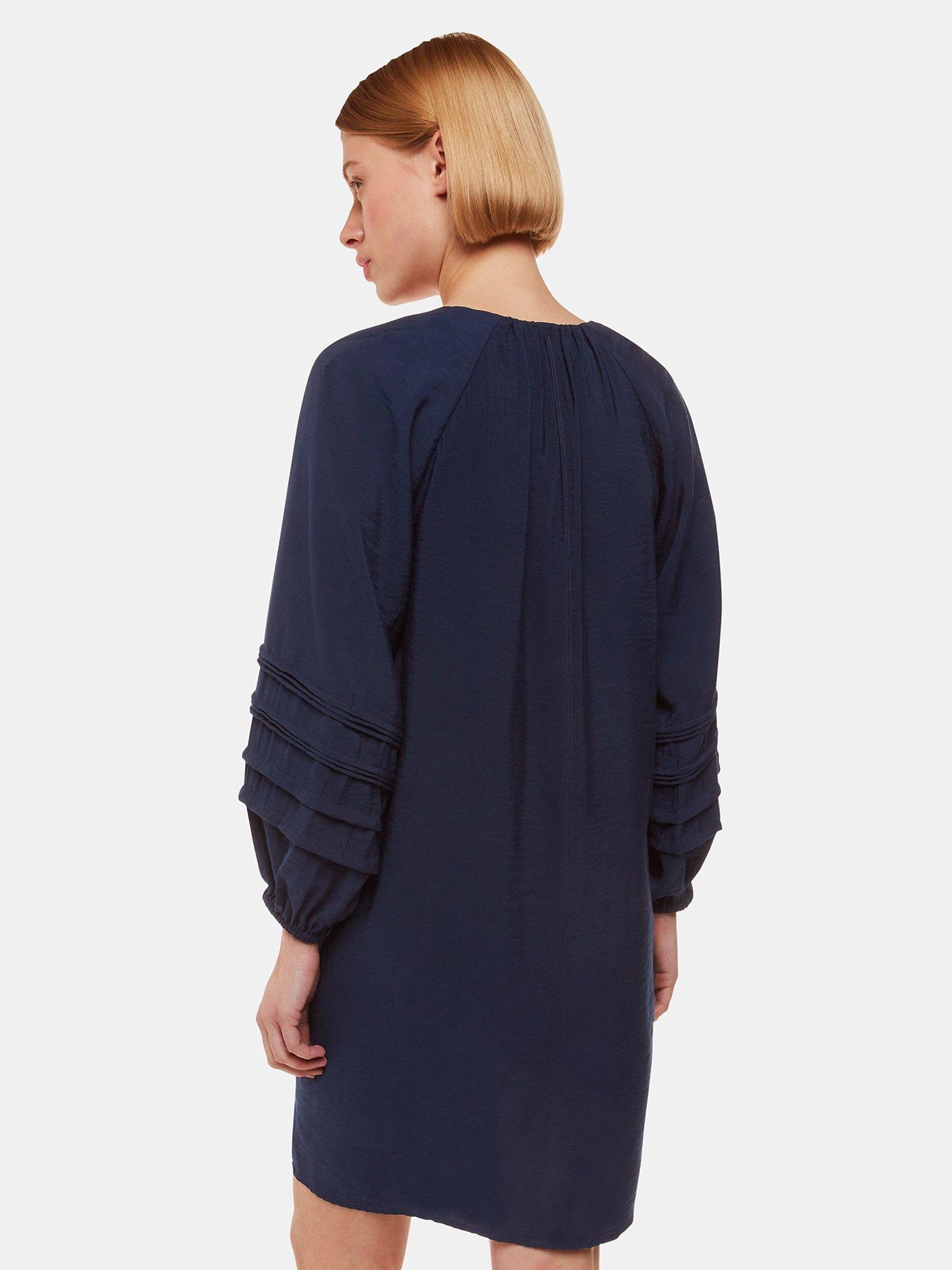 Product image 2 of 5, which shows Whistles Grace V Neck Dress, Navy, 6