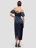 Whistles Faye Satin Bardot Midi Dress, Navy