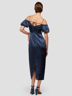 Whistles Faye Satin Bardot Midi Dress - view 2, Navy