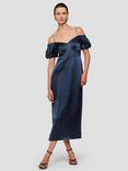 Whistles Faye Satin Bardot Midi Dress, Navy