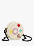 Stych Kids' Canvas Initial Fringe Embroidered Crossbody Bag, Off White