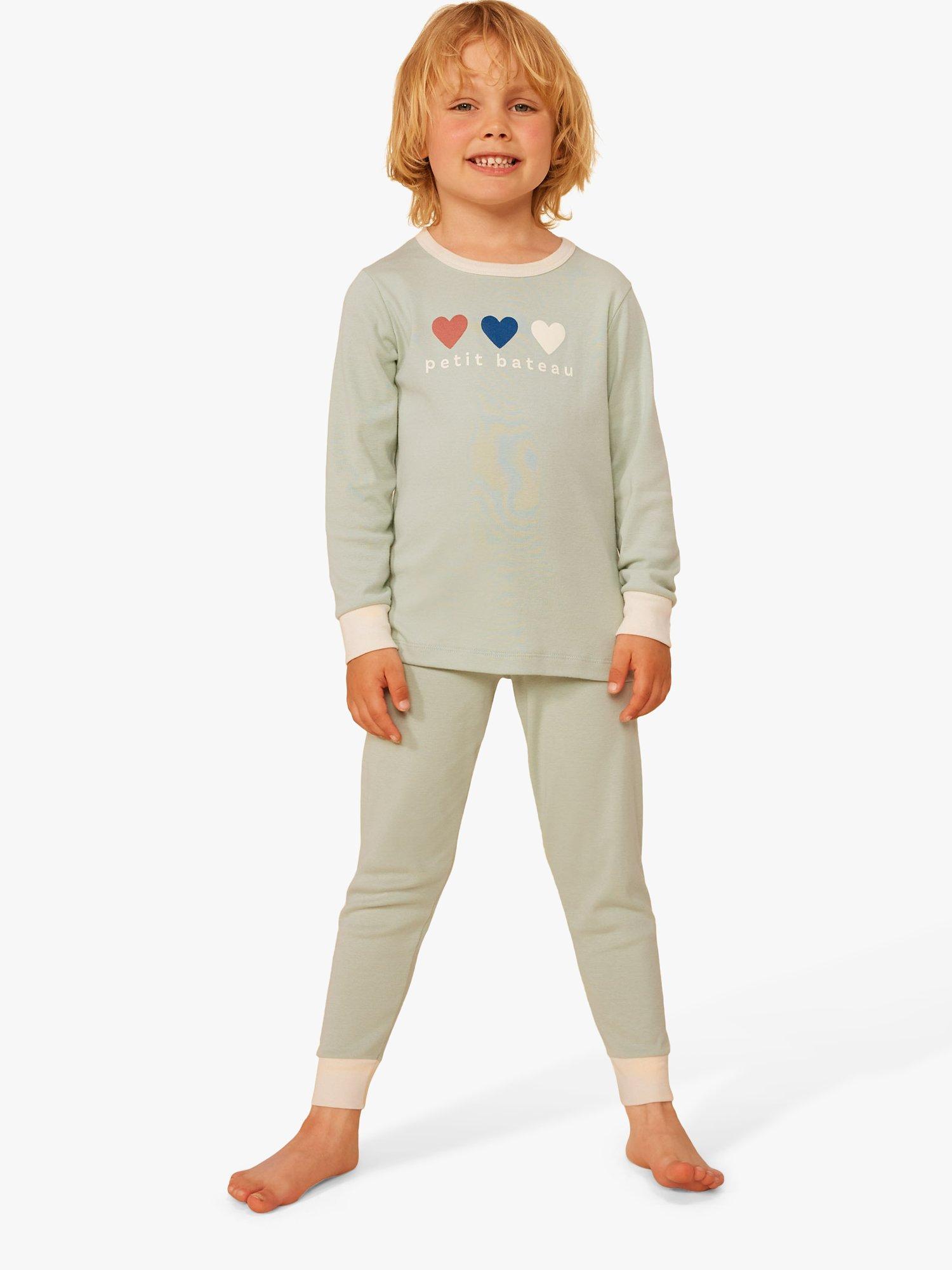 Product image 1 of 7, which shows Petit Bateau Kids' Logo Heart Pyjamas, Herbier, 2Y