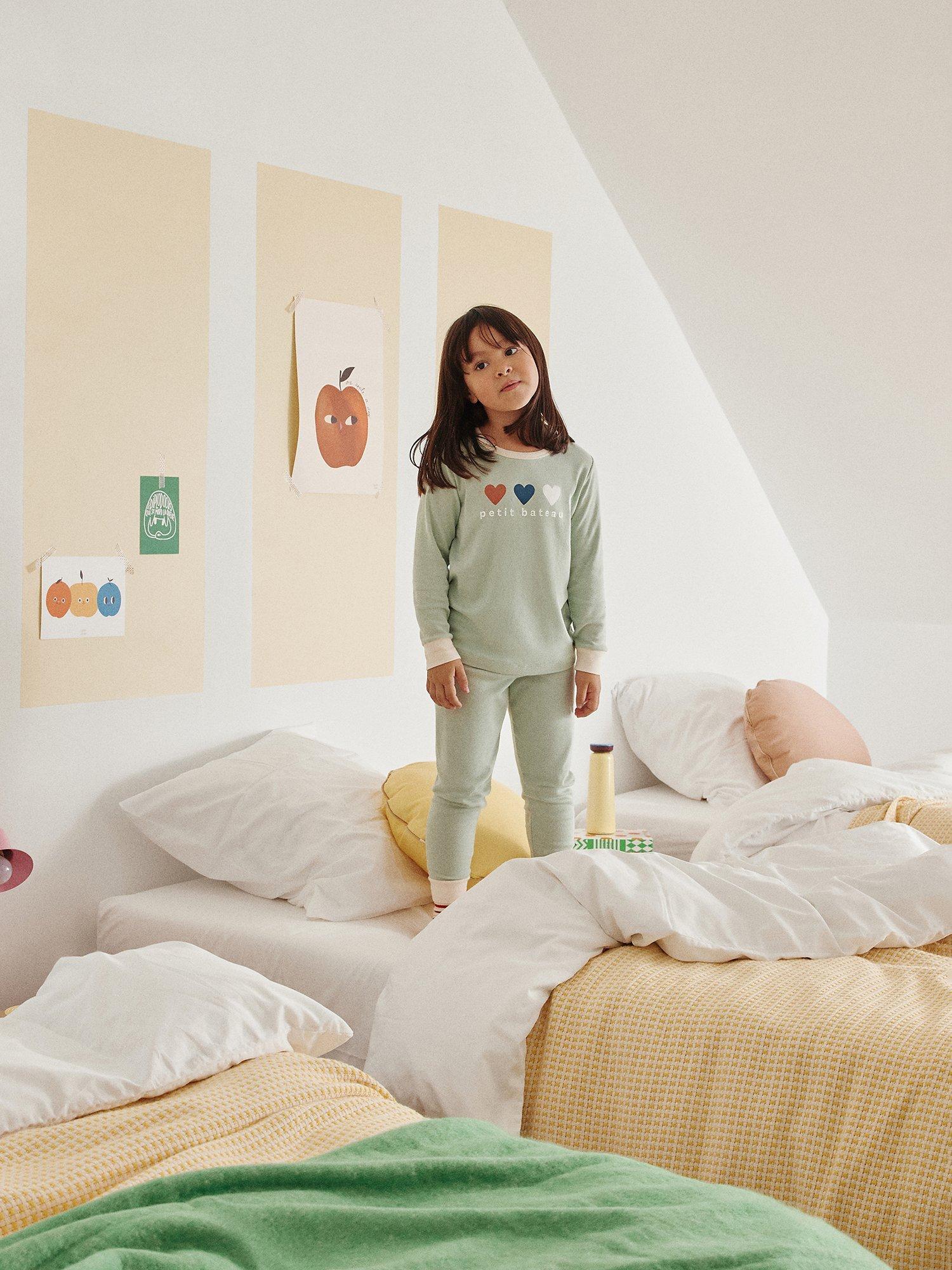 Product image 7 of 7, which shows Petit Bateau Kids' Logo Heart Pyjamas, Herbier, 2Y