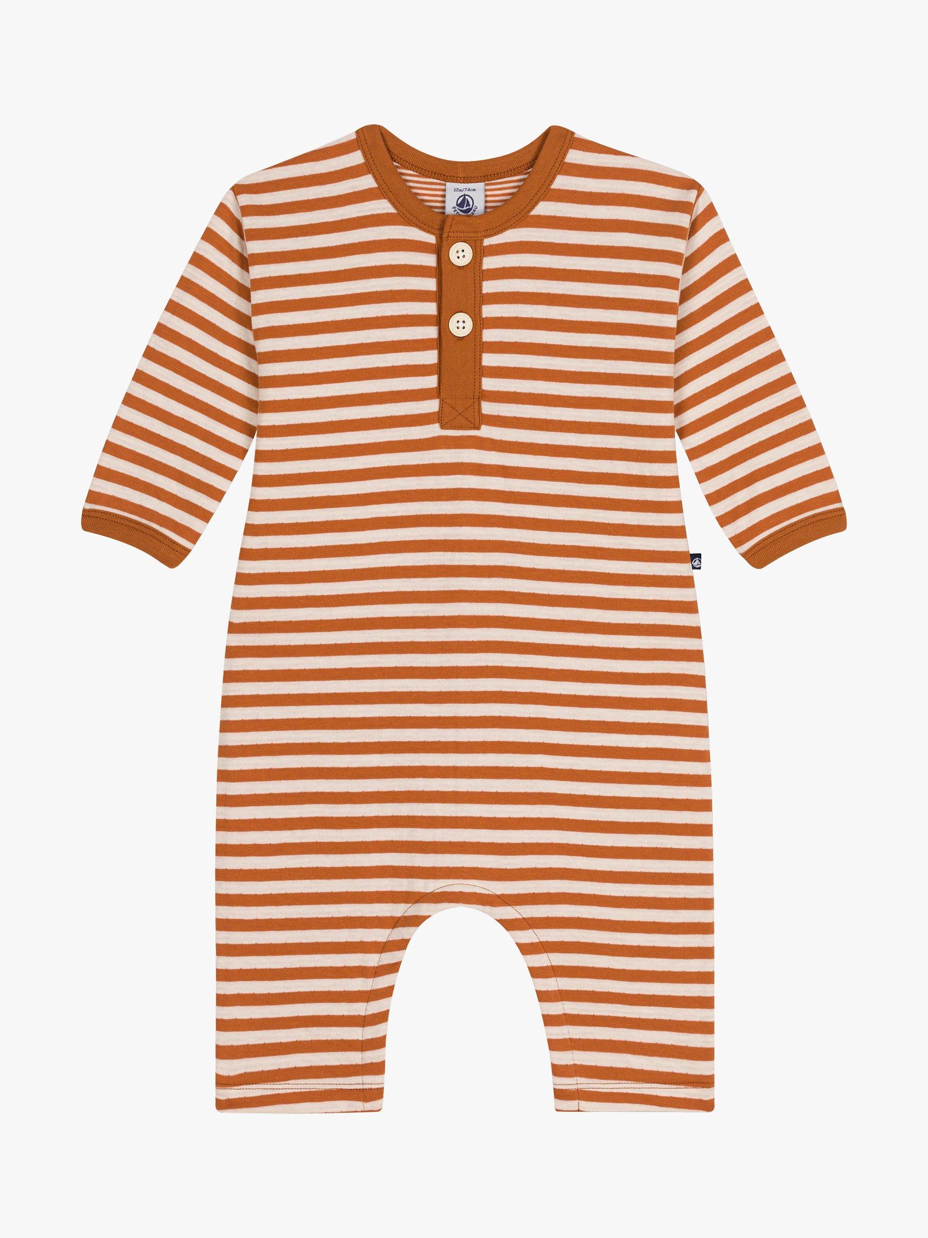 Product image 1 of 4, which shows Petit Bateau Baby Stripe Long Tube Knit Bodysuit, Ecureuil/Avalanche, 3M