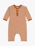 Petit Bateau Baby Stripe Long Tube Knit Bodysuit, Ecureuil/Avalanche